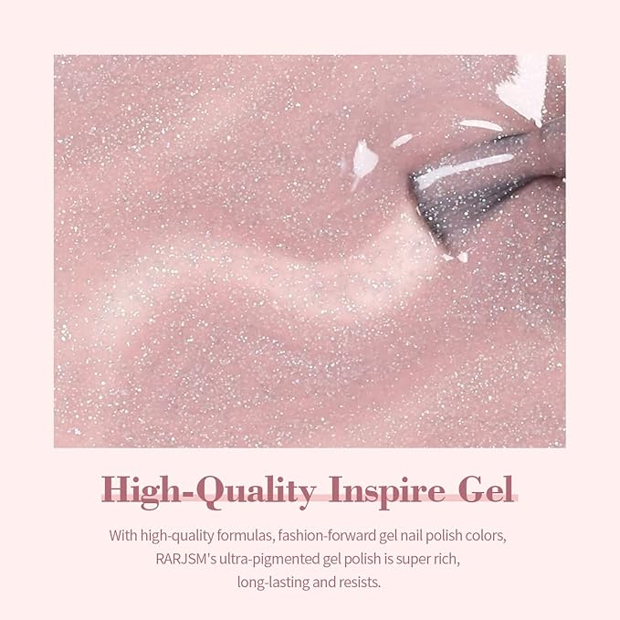 RARJSM Nude Pink Gel Polish Rainbow Glitter Iridescent Shimmer Pigment Jelly Neutral Color Skin Tone 15ml Sparkle Pink Natural Soak off UV LED Cured for Home Salon DIY Nail Art