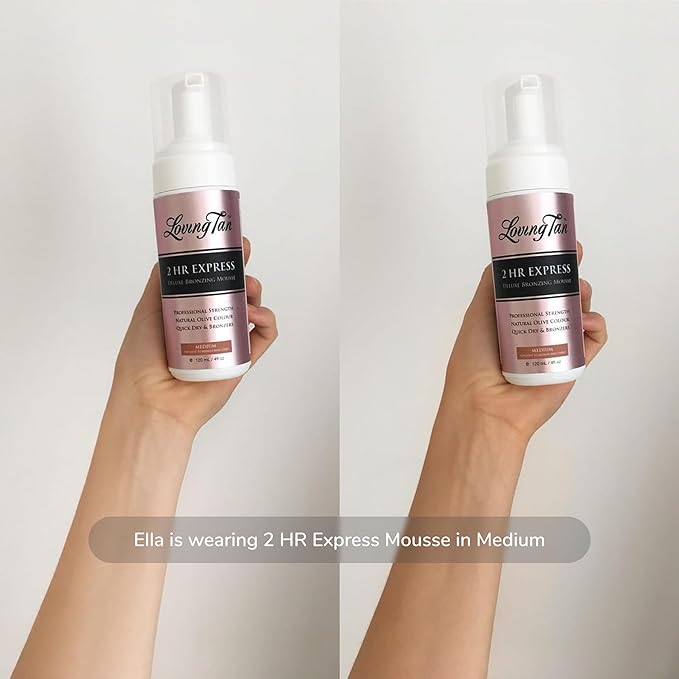 Loving Tan 2 HR Express Self Tanning Mousse, Medium - Streak Free, Natural, Professional Quality - 5+ Sunless Self Tanner Applications per Bottle, Cruelty Free, Naturally Derived DHA - 4 FL Oz