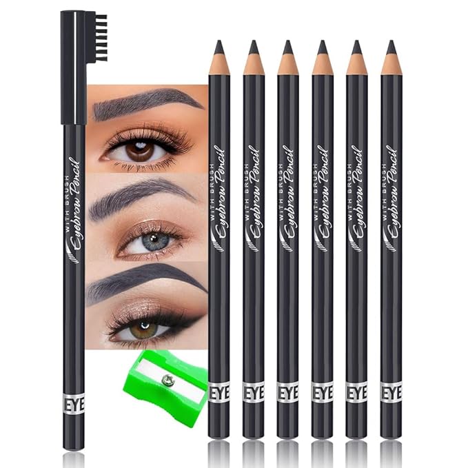 Eyebrow Pencils for Women with Sharpener, 6Pcs Hard-Core Wooden Eye Brow Eye Liner Pencils for Beginner Makeup, Waterproof & Sweat-Proof (6Pcs-Gray)