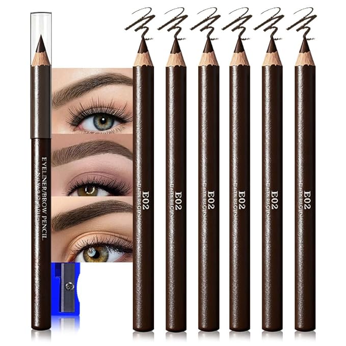 Eyebrow Pencils for Women with Sharpener, 6Pcs Hard-Core Wooden Eye Brow Eye Liner Pencils for Beginner Makeup, Waterproof & Sweat-Proof (6Pcs-Dark Brown)