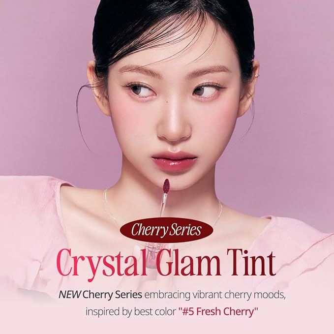 CLIO CRYSTAL GLAM TINT (CHERRY SERIES 026 MAUVE CHERRY), Glossy Finish, Lightweight, Buildable, Glass-Like, Smoothing, Long-Lasting, Vivid, Transparent, Shiny, Moisturizing Lip Stain, Korean Lip Tint