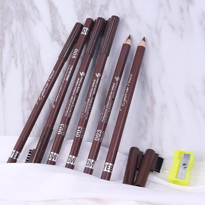 Eyebrow Pencils for Women with Sharpener, 6Pcs Hard-Core Wooden Eye Brow Eye Liner Pencils for Beginner Makeup, Waterproof & Sweat-Proof (6Pcs-Brown)