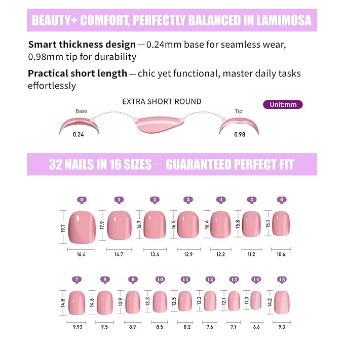 LAMIMOSA 32Pcs Press On Nails Extra Short Round, Pastel Baby Blue Fake Nails with Glue, Soft Gel Nails in 16 Sizes, Reusable Glue On Nails Kit, MINTY AQUA