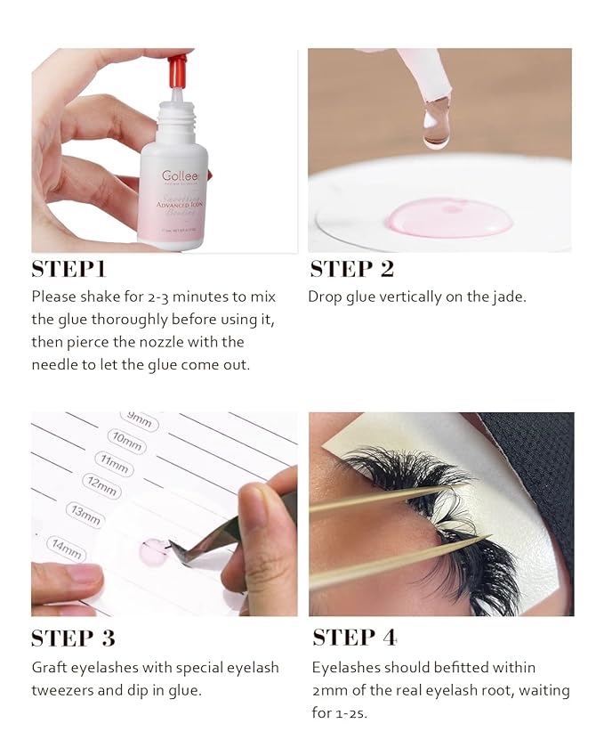 Transparent Eyelash Extension Glue Lash Glue for Eyelash Extensions 1-2 Sec Fast Drying/Retention –7 Weeks / (0.17fl.oz / 5ml) Maximum Bonding Clear Pink Lash Adhesive Professional USE ONLY