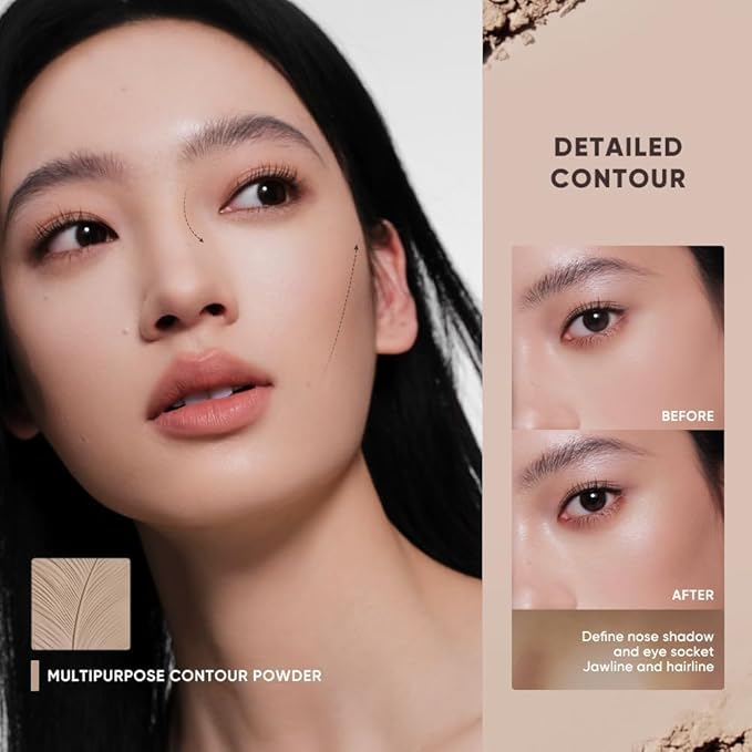JUDYDOLL Highlight & Contour Palette, All-in-One Matte Highlighter Contour Compact, stocking stuffers, Blendable Makeup for Beginners, for All Skin Tones (05 Feather Glow Palette)