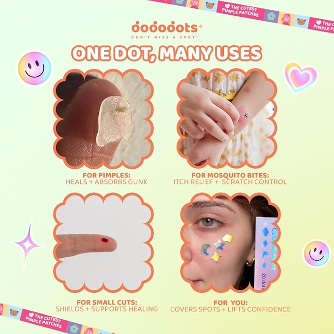 Dododots Butterfly, Cat, Flower and Heart Pimple Patches for Face - Cute Acne Hydrocolloid Patch, Pimple Patches for Zit, Spot and Blemish Treatment, 80 Acne Patches, 4 Set