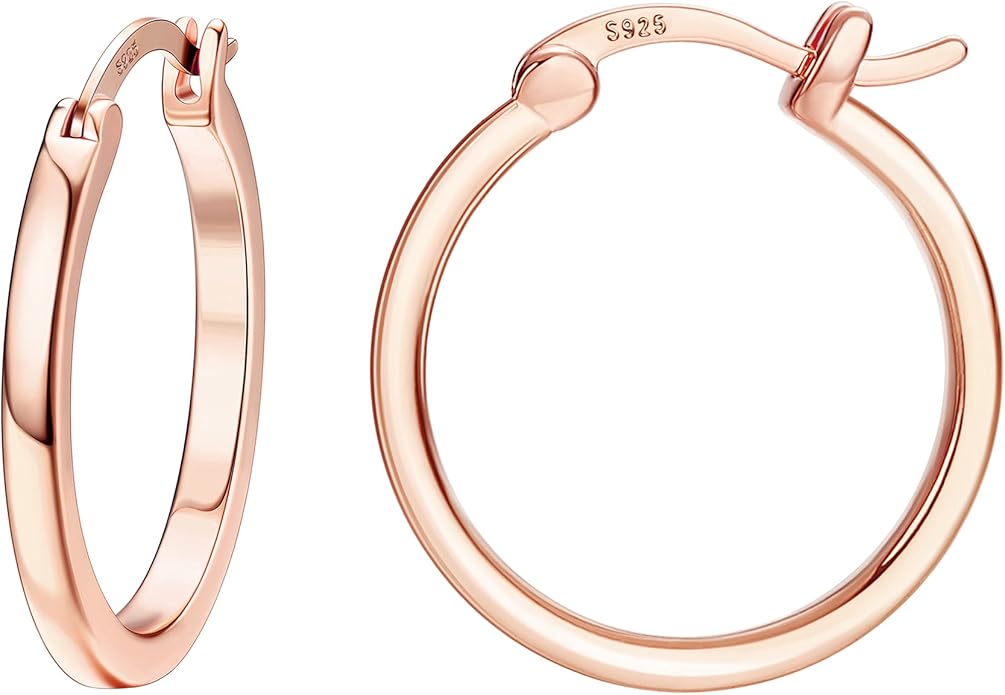 Hayoso 18K Gold Plated Hoop Earrings - 925 Sterling Silver Hoop Earrings Womens Hypoallergenic Hoops | Square Tube Hoop Earrings for Women 15mm/20mm/30mm/40mm