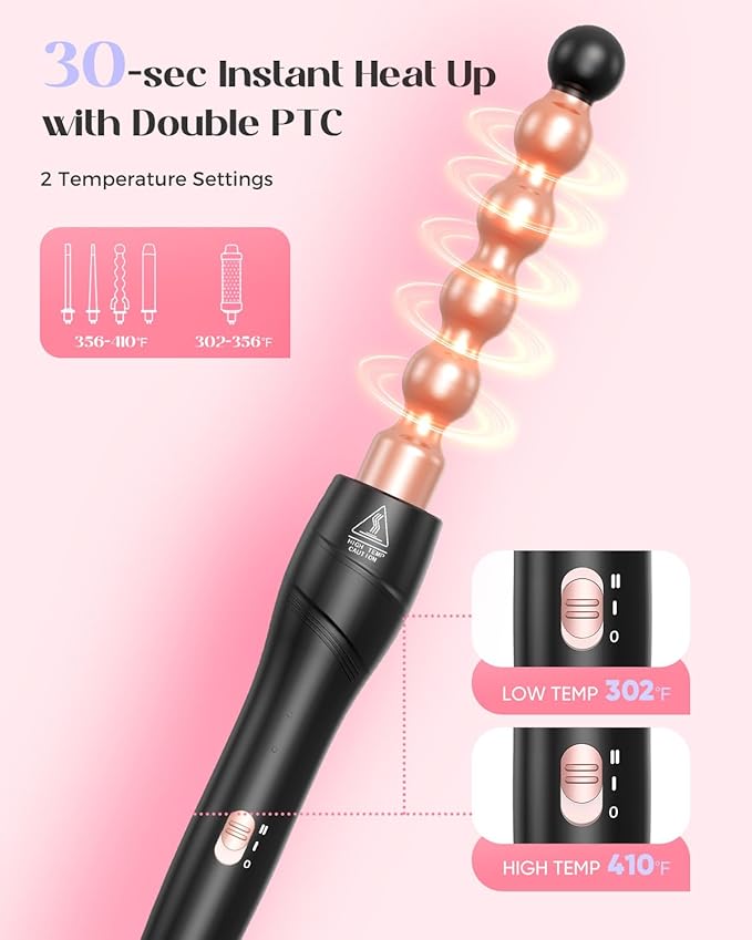 Lopeie 5 in 1 Wand Curling Iron Set, Hair Styling Tools with Thermal Brush and 4 Interchangeable Ceramic Barrels from 1/2 to 1 1/2 inch, Fast Heating, Dual Voltage Hair Curler, Gifts for Women