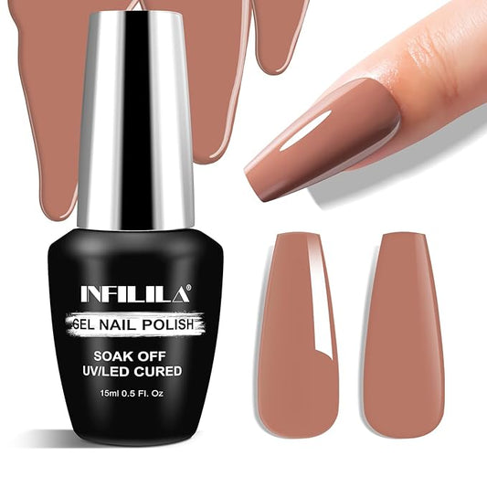 NXJ INFILILA Brown Gel Nail Polish, 15ml 0.51oz Chocolate Brown Gel Polish One-Stroke Coloring, Hema Free Dark Color High Gloss Soak Off UV Nail Manicure DIY for Women Girls SQ103