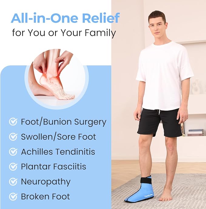 Comfpack XL Foot Ice Pack Wrap for Plantar Fasciitis, Ankle Ice Pack Wrap Ice Boot for Foot After Surgery, Hot Cold Therapy Relief for Bunion, Achilles Tendonitis, Foot Pain, Swelling, Heel Pain
