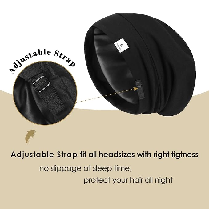 YANIBEST 2 Pcs Silk Bonnet Satin Bonnet Hair Bonnet for Sleeping - Adjustable Saty on Satin Lined Slouchy Beanie Hat for Women