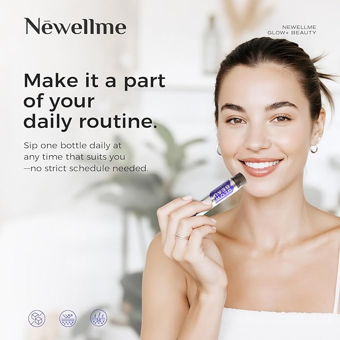 NEWELLME Antioxidant Collagen Shots – Glow+ Beauty Liquid Antioxidant with Hyaluronic Acid, Anti-Glycation Support for Smooth, Radiant Skin, Hair & Nails, 14 Bottles