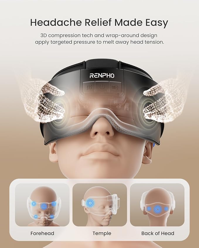 RENPHO Eyeris Masc Head & Eye Massager, FSA Eligible HSA, Valentines Day Gifts for Women Men, Headache Massager for Forehead, Occiput and Temple, Heated Face Mask, Massager Scalp Stress Relax