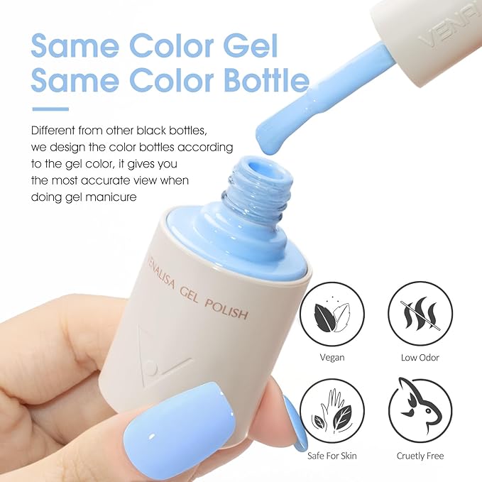 VENALISA Light Blue Gel Nail Polish, 1 Pcs Baby Blue Gel Polish Bright Pastel Color High Gloss Soak Off U V Nail Manicure Salon and DIY at Home Gifts for Women