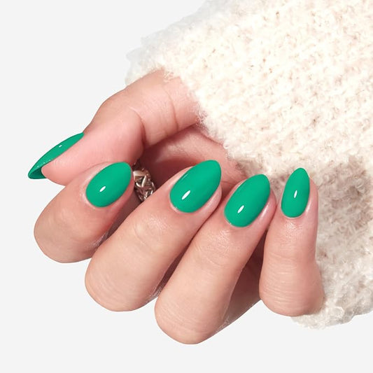 modelones Bright Green Short Press on Nails, Oval Fake Nails Kit Press Ons with Nail Glue, Adhesive Tabs, Nail File, Prep Pad, Manicure Stick, 32Pcs 16 Sizes