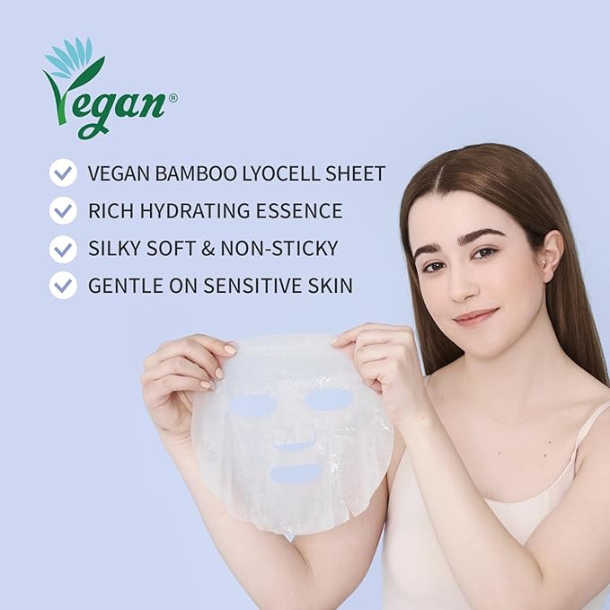 #OOTD Cica Calming Mask for Face Sensitive Irritated Skin, Soothing, Moisturizing, Korean Anti Aging Face Mask, Eve Vegan, Chamomile, Hyaluronic Acid 10EA
