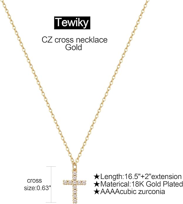 Tewiky Cross Necklace for Women-Dainty Simple 14k Gold Plated/sterling silver Plated Cross Pendant Cute Necklaces Jewelry for Women