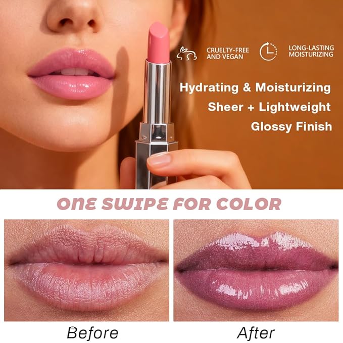 Kaely 2Pcs Honey Lipstick Tinted Lip Balm, Hydrating Shine Lipstick for Women Dry Lips, Moisturizing Nourishing Glossy Lip Gloss Stain Makeup, Sheer Lightweight, Vegan, 07 Mauve+09 Cherry