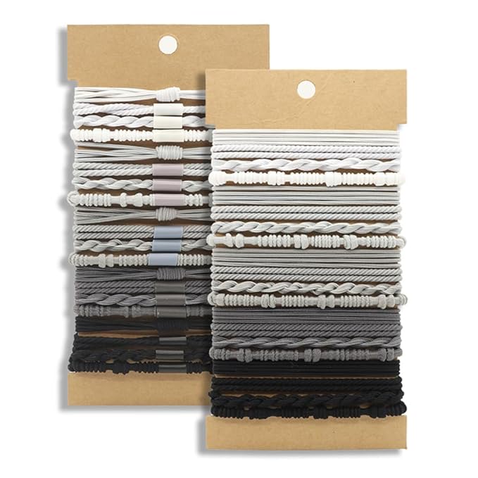 Multistyle Hair Ties Set: Gentle High Elasticity Ponytail Scrunchie Bracelet for Women (28-Bamboo Gray Set:20, One Size)