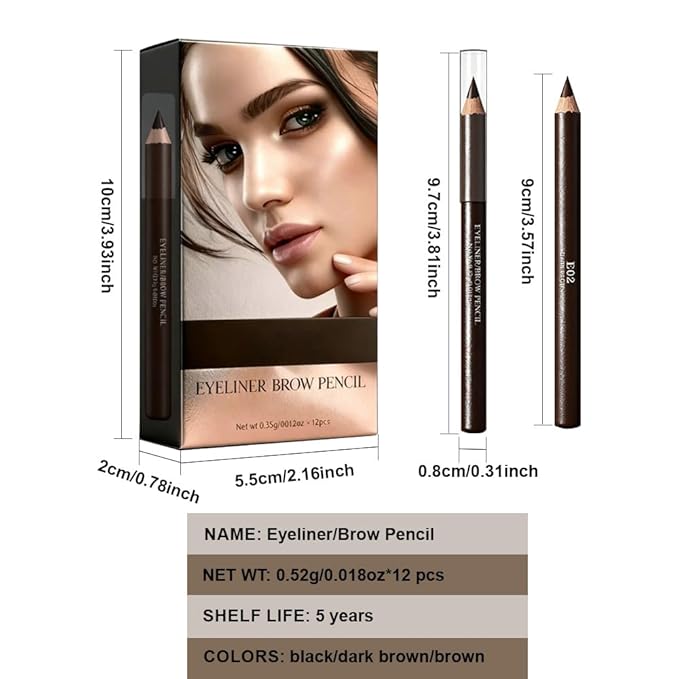 Eyebrow Pencils for Women, 12Pcs Hard-Core Wooden Eye Brow Eye Liner Pencils for Beginner Makeup, Black Coffee Brown Colors, Waterproof & Sweat-Proof (Coffee-12 Pcs-E02)