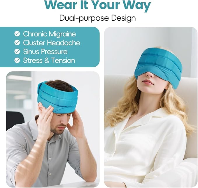 Comfcube Head Ice Pack for Migraine Relief, 2 Hours Long Lasting Cold Therapy Flexible Cold Pack Head Ice Wrap Cooling Mask for Headache, Sinus Pain, Tension, Stress, Puffy Eyes
