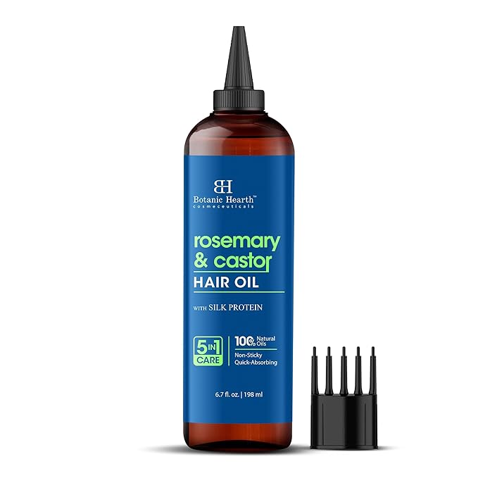 Botanic Hearth Hair Oil for Hair Growth & Hair Relaxer | Strengthening Dry, Frizzy, Damaged Hair & Scalp Treatment | Rosemary Castor Hair Oil – 6.7 Fl Oz