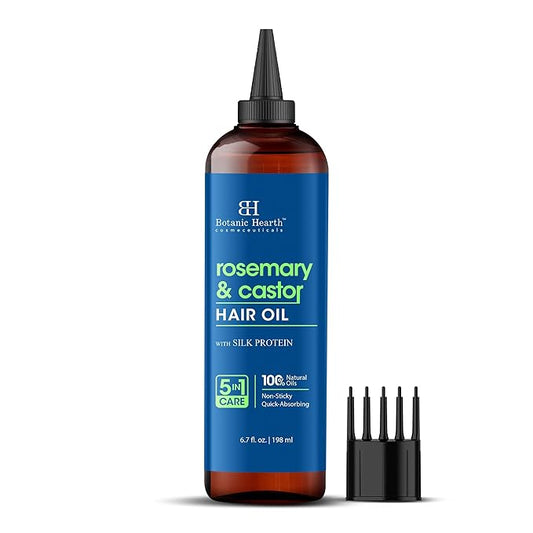 Botanic Hearth Hair Oil for Hair Growth & Hair Relaxer | Strengthening Dry, Frizzy, Damaged Hair & Scalp Treatment | Rosemary Castor Hair Oil – 6.7 Fl Oz
