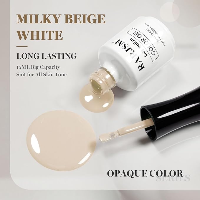 RARJSM Beige White Gel Nail Polish 1PCS 15ML Long Lasting Milky Ivory White Creamy Gelpolish Soak off U V Curing Required Nail Art French Manicure Salon DIY at Home