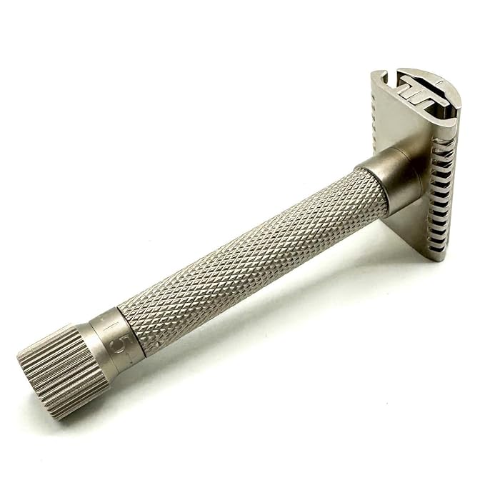 The Parker VARIANT OPEN COMB - ADJUSTABLE Double Edge Safety Razor, Customize your Shave with a Turn of the Dial from Mild to Aggressive - 5 Blades Included (SATIN CHROME)