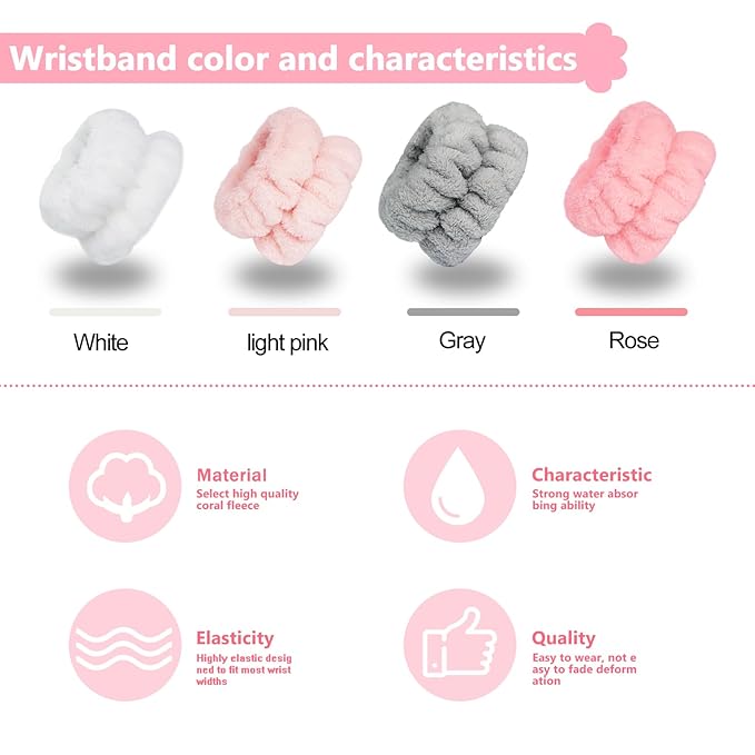 Taocar 8pcs Wrist Bands for Washing Face, Absorbent Face Washing Wristbands, Microfiber Women's Spa Wrist Towels, Stretchy Wash Band for Man Children, Prevent Water from Spilling Down Your Arms