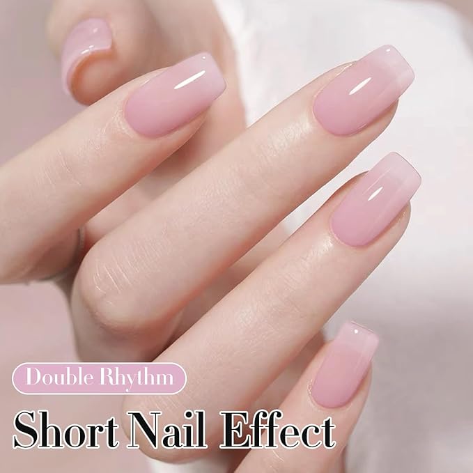Double Rhythm Gel Polish 15ML Jelly Sheer Pastel Light Milky Color Pearl White Bottle 1 PC 0.5 OZ Full Size Nail Art Salon at Home (Milky Pink-D1381)