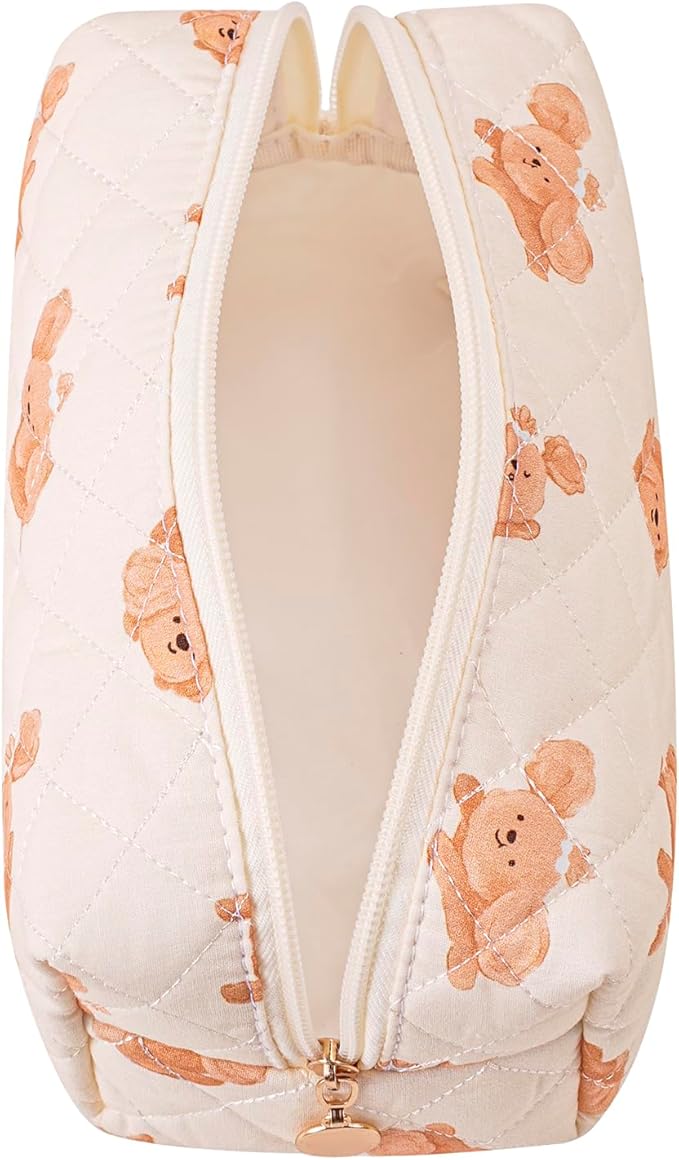 Cute Floral Makeup Bag Small Cotton Quilted Cosmetic Bag, Aesthetic Essential Bag Emergency Bag Gift for Women Girls Travel Accessories (Dog)