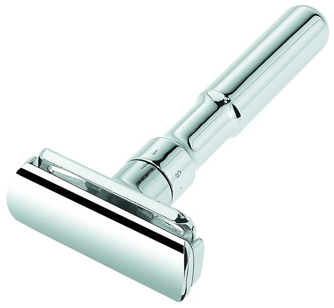 MERKUR FUTUR 701 Adjustable Double Edge Safety Razor - Bright Chrome | Adjustable Razor With Dial | Made in Germany | Plastic-Free | Snap-On Cap Design | Straight Bar
