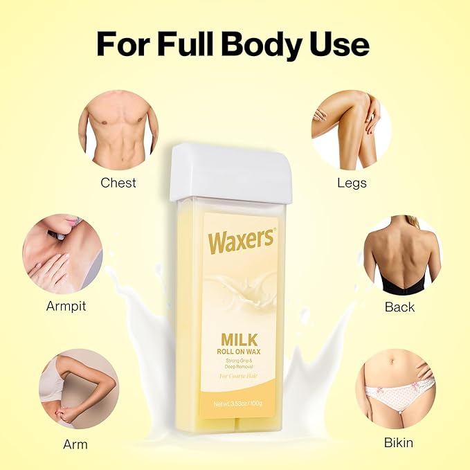 Waxers Roller Wax Kit Roll on Wax Kit for Hair Removal Women Men Professional at Home Soft waxing Depilatory for Legs Armpit Milk