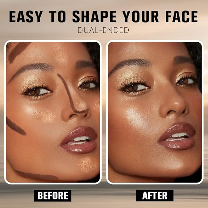 evpct Black Cocoa &Bronzer Shimmer Cream Foundation Stick Face Body Makeup Dual Ended, no Transfer Waterproof 2in1 Cream Concealer Stick Contouring Makeup, Nose Contour Bronzer Sticks Face Highlighter
