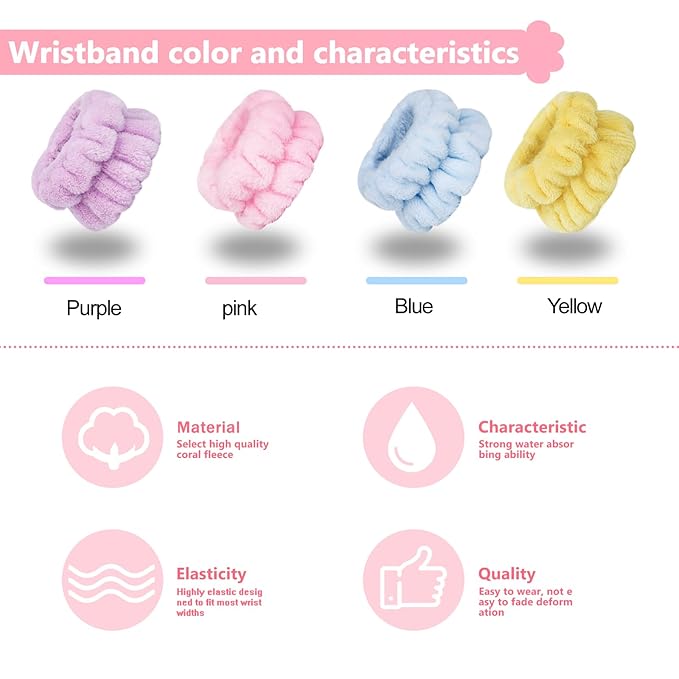 Taocar 8pcs Wrist Bands for Washing Face, Absorbent Face Washing Wristbands, Microfiber Women's Spa Wrist Towels, Stretchy Wash Band for Man Children, Prevent Water from Spilling Down Your Arms