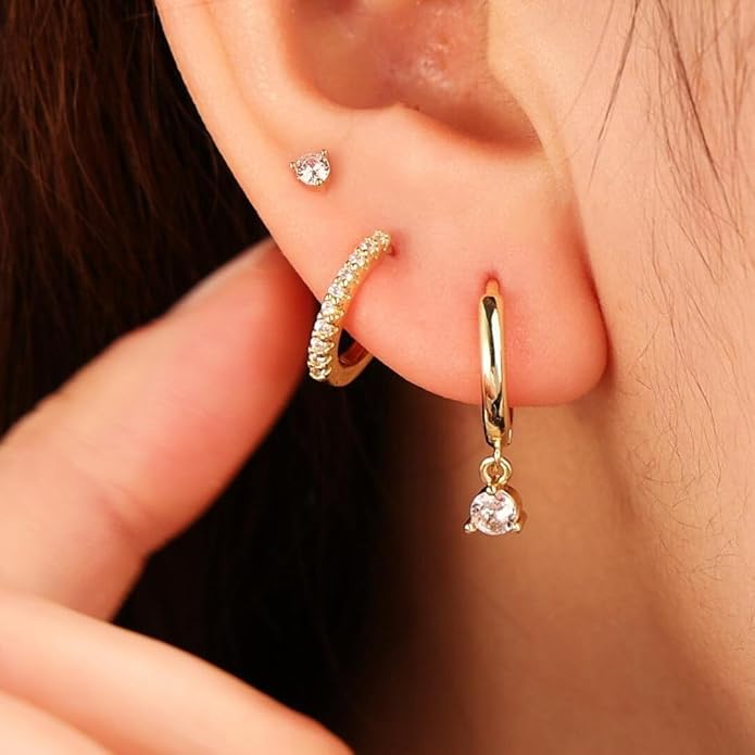 Freekiss 3 Pairs Gold Hoop Earrings Set: Dainty Stud Earrings Trendy Small 14K Gold Plated Hypoallergenic Dangle Cartilage Huggie Hoop Earrings for Women Gold Jewelry for Women Gifts