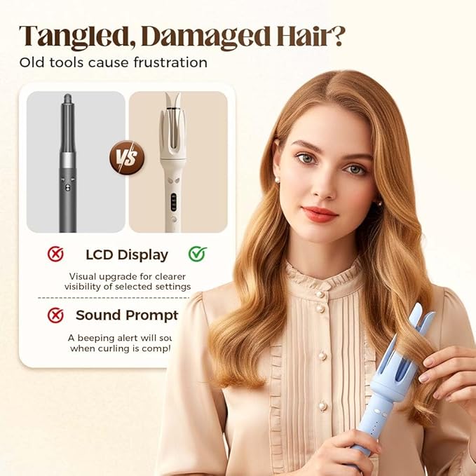 Fully Automatic Lazy Curling Stick,2026 New Electric Rotary Curler,32mm Rotating Curling Iron with 3 Temperatures,Fast Heating Curler Tongs Anti-Scald Hair Wand Gift for Long Hair (Purple)