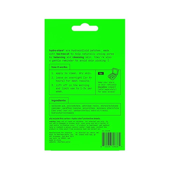 Starface Hydro-Star + Tea Tree, Hydrocolloid Patches with Plant-Based Tea Tree Oil, Helps Naturally Reduce Oil and Unclog Pores (32 count)