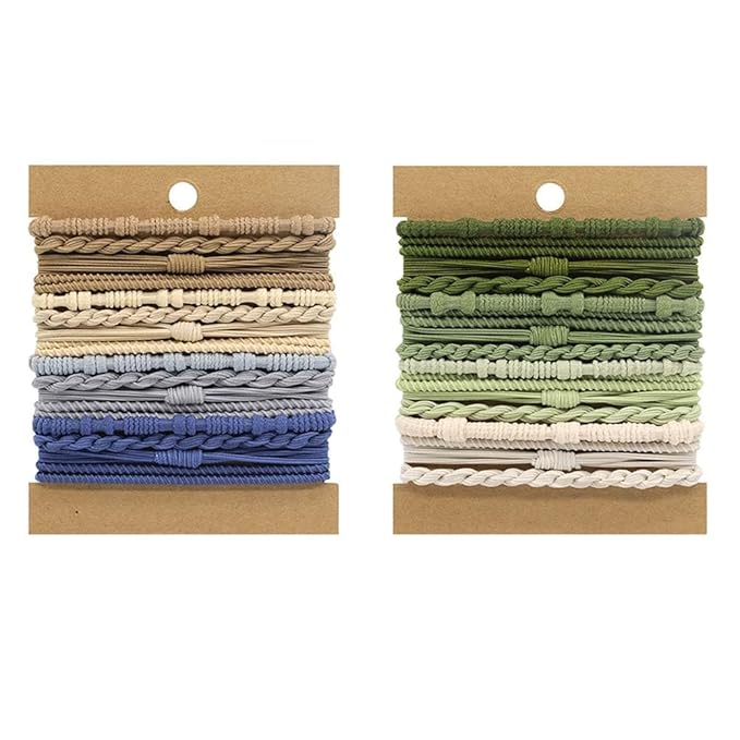 Multistyle Hair Ties Set: Gentle High Elasticity Ponytail Scrunchie Bracelet for Women (31-Bamboo Green Set:32, One Size)