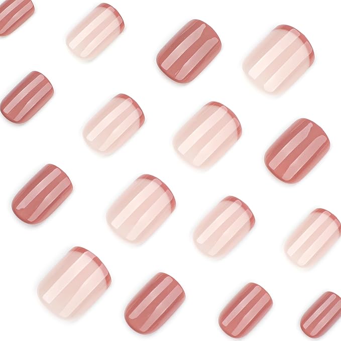 XZMeiLun Brown French Tips Press On Nails Short Square, Fall Maroon Sticke On Nails, Designer Reusable Acrylic Nails Press Ons, Fake Nails With Glue On Nails, Daily Wea False Nails For Women