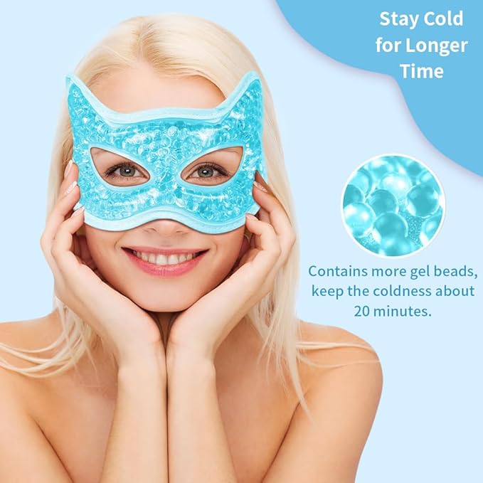 CONBELLA Cooling & Heating Eye Mask - Hot/Cold Use for Puffy Eyes, Headaches, Migraines, Sinus & Dark Circles (2 Packs Blue)