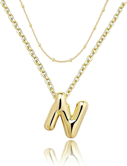 PANSHI Gold Initial Necklaces Gifts for Teen Girls Women Girlfriend Teen Girl Gifts Trendy Stuff Layered Bubble Letter Necklace Gold Jewelry Birthday Gift