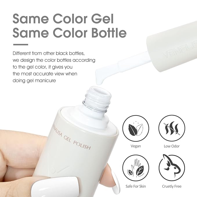 VENALISA White Gel Nail Polish, 1 Pcs White Gel Polish Color High Gloss Soak Off U V Nail Manicure Salon and DIY at Home Gifts for Women