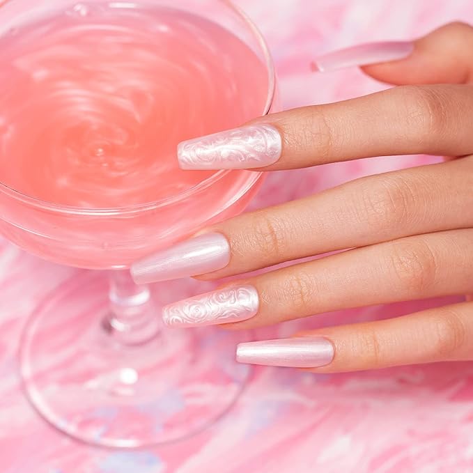RARJSM Pearl Gel Nail Polish, Light Pink Glitter Drawing Gelpolish Soak Off UV Shimmer Mermaid Nail Gel for Salon Home DIY Manicure Use