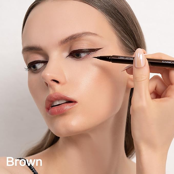CARSLAN Liquid Eyeliner, Brown Eyeliner Liquid Liner, 12H Longlasting Eyeliners, Waterproof & Smudgeproof High Pigmented Eyeliners for Eye Makeup, Brown, 2count