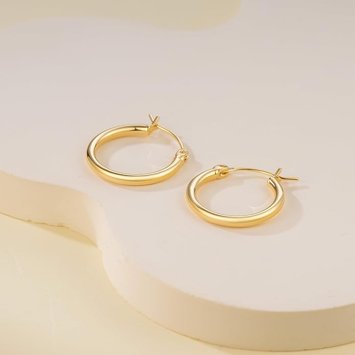 14K Gold Hoop Earrings, Huggie Hoop Earrings for Women, Hypoallergenic Lightweight Small Hoop Earring for Womens 14mm/16mm/18mm