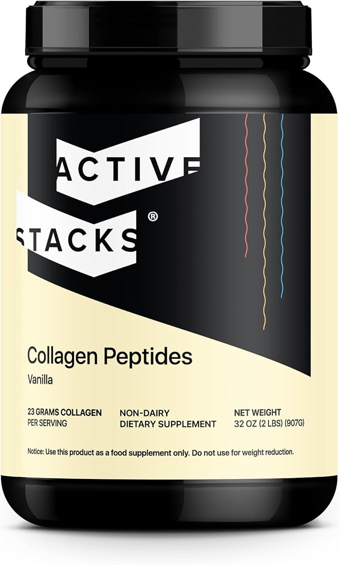 Active Stacks Collagen Peptides Protein Powder, Vanilla - Supports Healthy Hair, Skin, Bones and Joints for Men and Women - Easy-to-Mix Type 1 & 3 Hydrolyzed Collagen from Grass-Fed Beef, 2 Pound