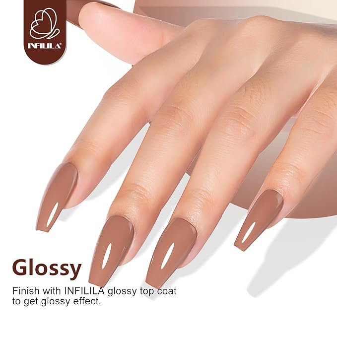 NXJ INFILILA Brown Gel Nail Polish, 15ml 0.51oz Chocolate Brown Gel Polish One-Stroke Coloring, Hema Free Dark Color High Gloss Soak Off UV Nail Manicure DIY for Women Girls SQ103