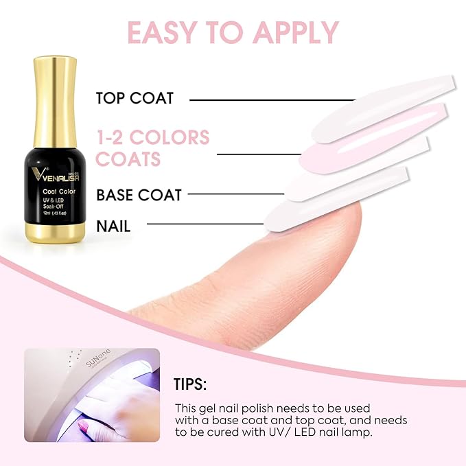 VENALISA Pink Gel Nail Polish 1 Pcs 12ml Light Pink Color Gel Polish Soak Off UV Salon Manicure DIY at Home Nail Art For Girls Women